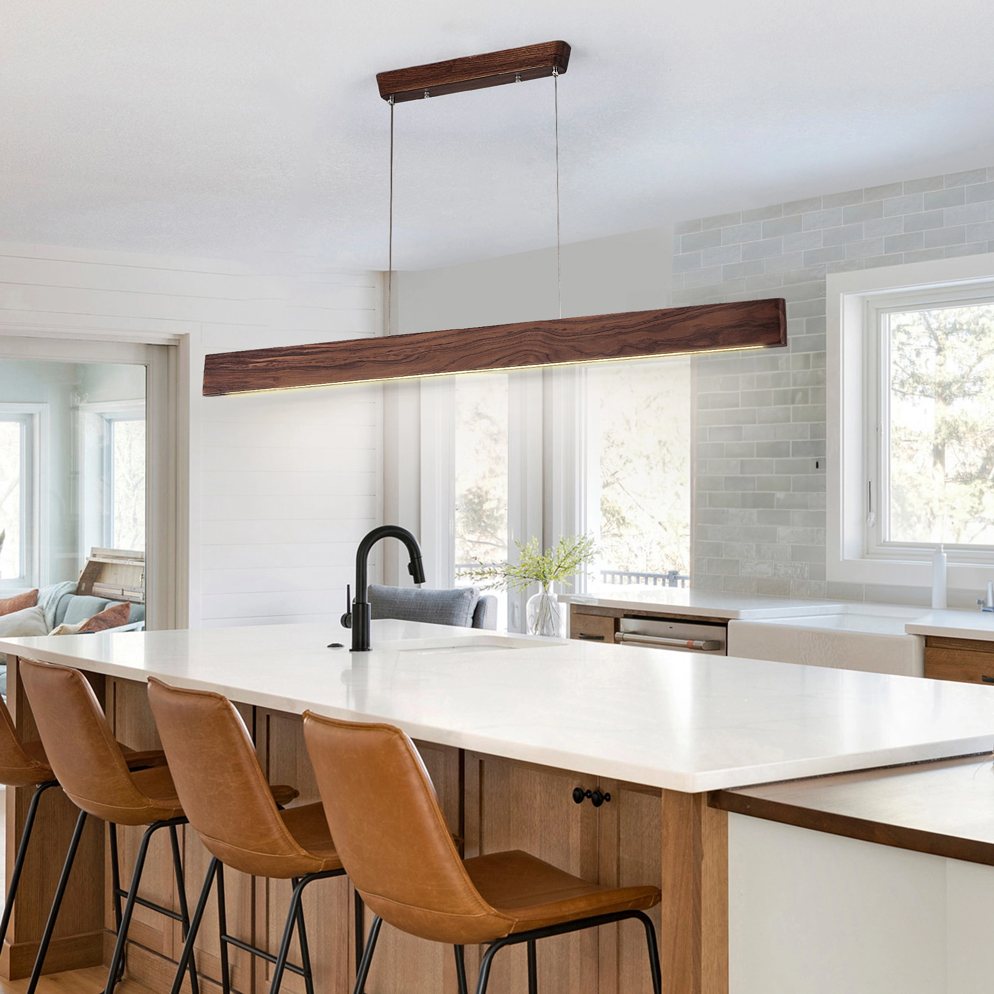 natural wood linear light fixture