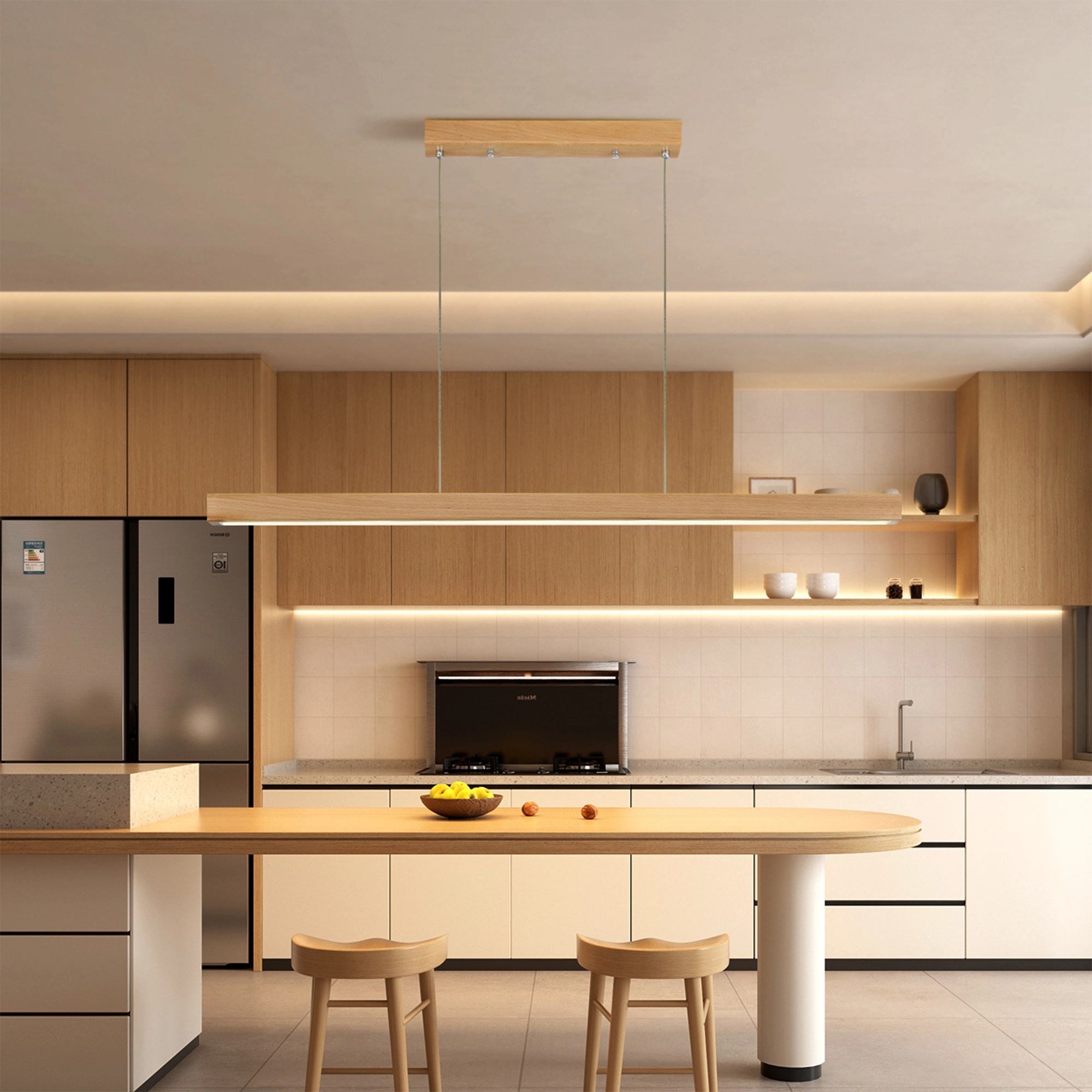 wooden linear pendant lighting